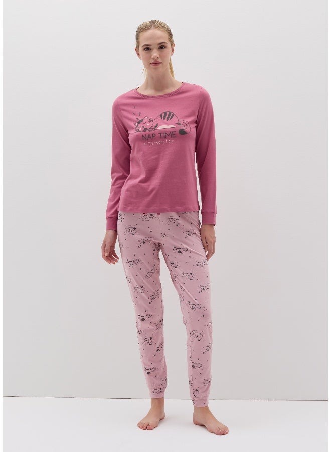 او في اس بيجامة طويلة بطبعة قطة - Image 1