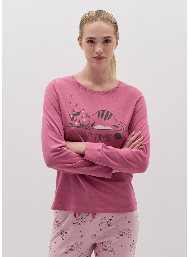 او في اس بيجامة طويلة بطبعة قطة - Image 2