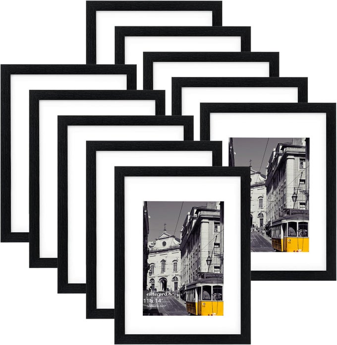 11X14 PICTURE FRAMES SET OF 10 PICTURE FRAME COLLAGE WALL DECOR DISPLAY 8X10 PHOTO WITH MAT OR 11X14 WITHOUT MAT HOME DECOR GALLERY WALL FRAME FOR WALL MOUNTING BLACK
