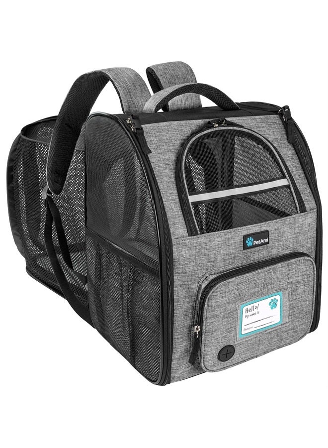 Dog Cat Backpack Carrier, Expandable Pet Carrier Backpack for Travel Hiking, Small Medium Dog Puppy Large Cat Carrying Backpack, Airline Approved Ventilate Soft Back Support, 18 lbs, Light Gray