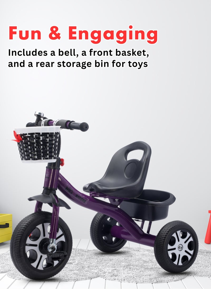 MG Kids Tricycle with Basket & Rear Storage | 3-Wheel Bike for 2-5 Years Toddlers | Durable Steel Frame | Anti-Slip Pedals | Comfortable Seat with Backrest | Bell & Accessories | Indoor & Outdoor Ride-On Toys - Image 3