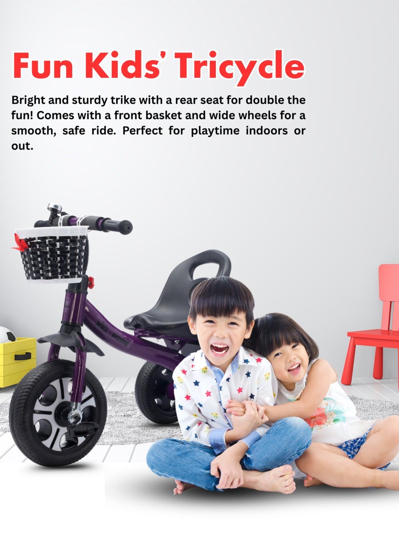 MG Kids Tricycle with Basket & Rear Storage | 3-Wheel Bike for 2-5 Years Toddlers | Durable Steel Frame | Anti-Slip Pedals | Comfortable Seat with Backrest | Bell & Accessories | Indoor & Outdoor Ride-On Toys - Image 4