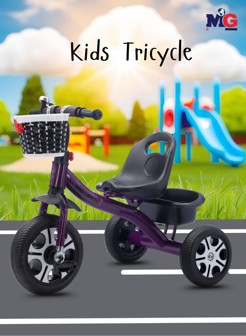MG Kids Tricycle with Basket & Rear Storage | 3-Wheel Bike for 2-5 Years Toddlers | Durable Steel Frame | Anti-Slip Pedals | Comfortable Seat with Backrest | Bell & Accessories | Indoor & Outdoor Ride-On Toys - Image 2