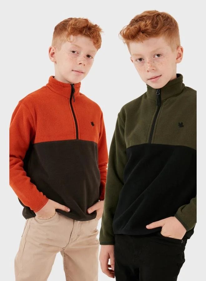 ليلا ليلا سويت شيرت قطعتين بسحاب نصي وياقة واقف لونين للأطفال