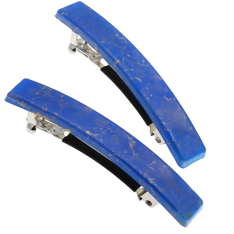 Camila Paris CP3042 French Hair Barrette Clip for Girls Set of 2 Blue Rubberized Metal Clasp Strong Hold Grip Hair Clips for Women No Slip Durable Styling Girls Hair Accessories Made in France