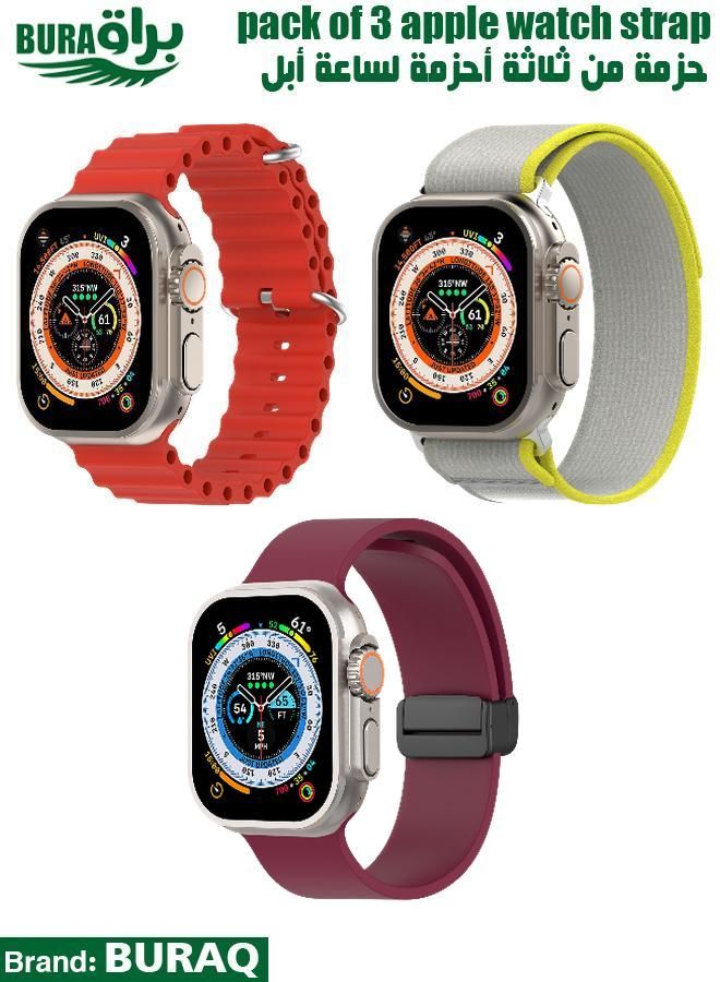 BURAQ Apple Watch Band Strap For Apple Watch Ultra 2/Ultra 49mm, Series 10 46mm, 9/8/7 45mm, SE2/SE/6/5/4 44mm, 3/2/1 42mm 
