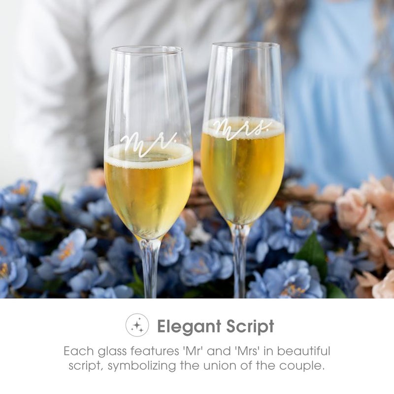 Pearhead Mr. & Mrs. Champagne Flute Set - Elegant His and Hers Wedding Toasting Glasses for Unforgettable Celebrations, Bridal Shower and Registry Idea, Tall Wine Glasses for Bride and Groom - Image 3