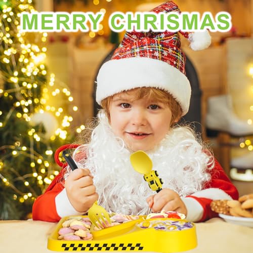 Deinyi Construction Toddler Utensils - Toddler Forks and Spoons - Kids Construction Truck Utensils - Forks and Spoons Silverware Set - Christmas Birthday Gift for 1 2 3 4 5 year old, Yellow - Image 2