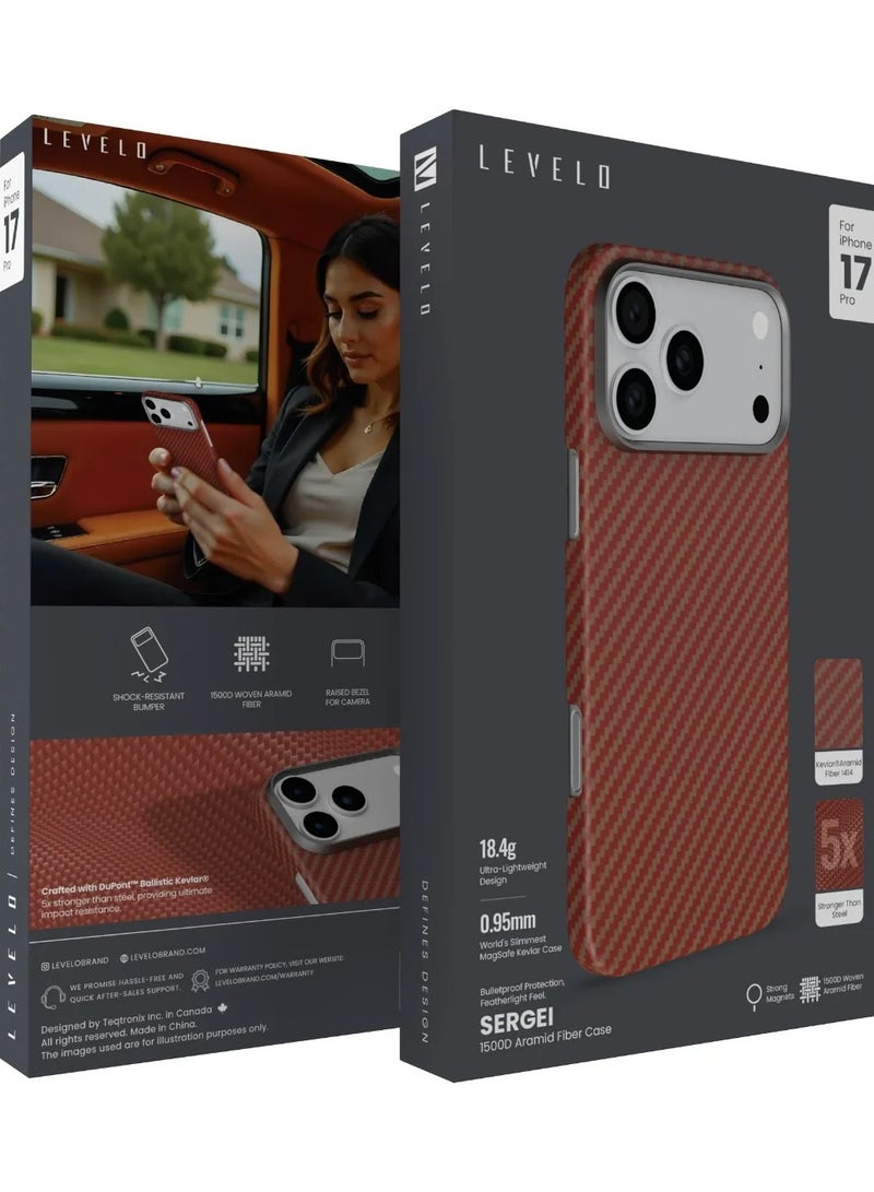 LEVELO iPhone 17 Pro MagSafe Case / Sergei 1500D Aramid Fiber Case / iP 17 Pro Back Cover - Sunset - Image 4