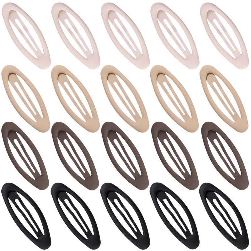 Cptots 20PCS Oval Metal Snap Clips for Women No Slip Small Barrettes for Thin Fine Hair,Matte Black Brown Beige - Image 1