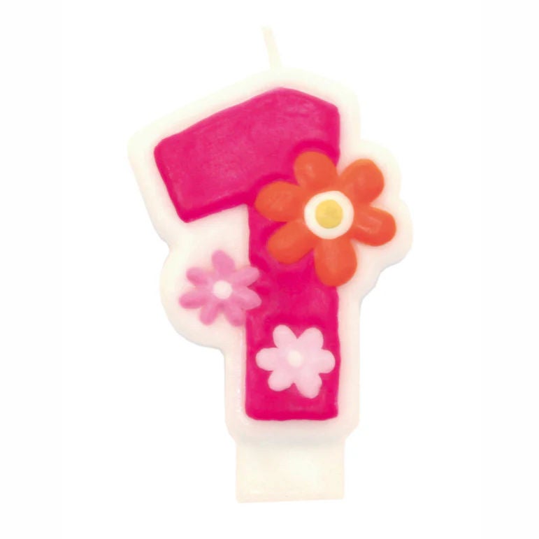 Pink Flower Number 1 Candle