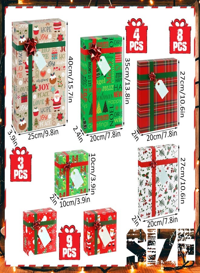 Cholemy 24 Pieces Christmas Gift Boxes with Lids and Red Bows Christmas Gift Wrap Boxes Holiday Present Box 4 Sizes Gift Boxes Shirt Box for Wrapping Xmas Holiday Present - Image 2