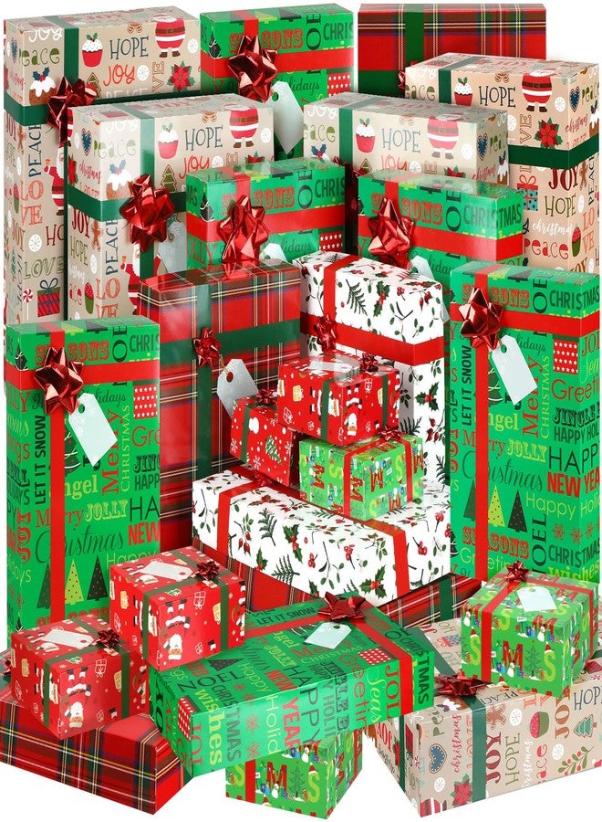 Cholemy 24 Pieces Christmas Gift Boxes with Lids and Red Bows Christmas Gift Wrap Boxes Holiday Present Box 4 Sizes Gift Boxes Shirt Box for Wrapping Xmas Holiday Present - Image 1