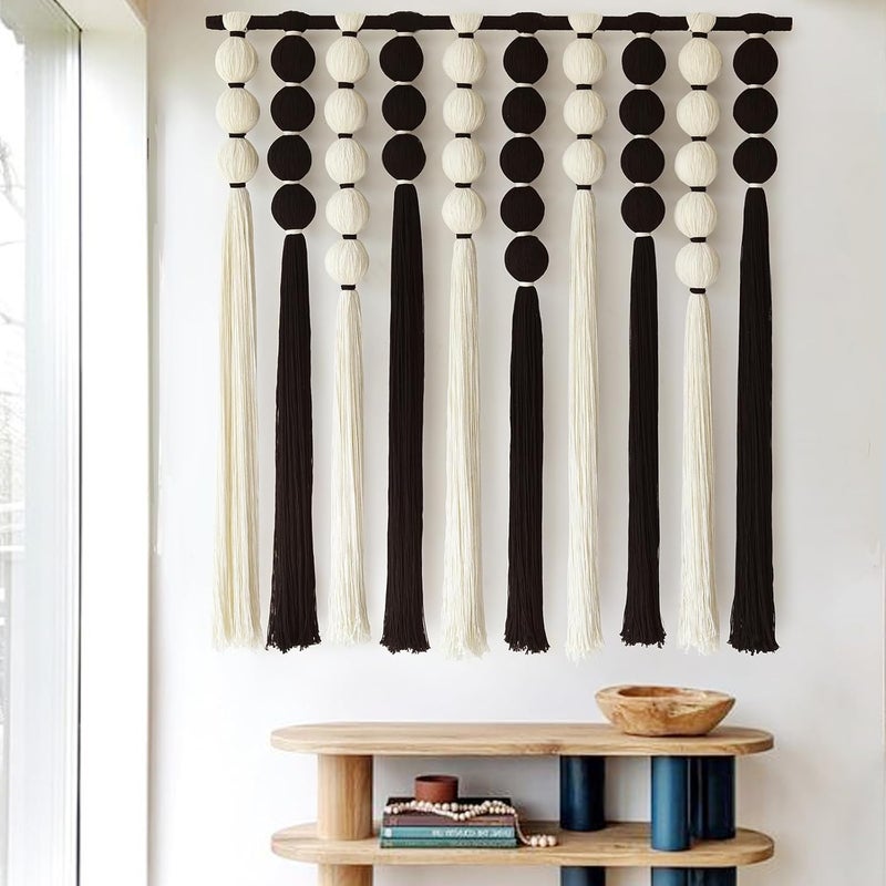 IOWER Large Macrame Wall Hanging Macrame Wall Decor Black and White Sphericity Cotton Textile Wall Hanging Boho Wall Decor Art Fiber Yarn Art Handmade 39" Wx39 L - Image 3