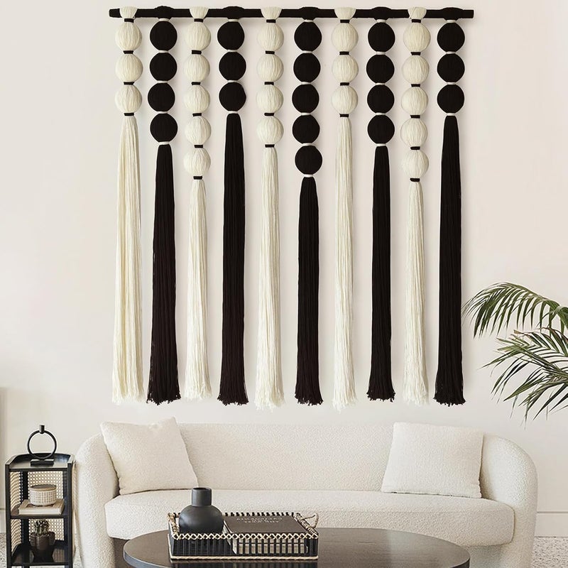 IOWER Large Macrame Wall Hanging Macrame Wall Decor Black and White Sphericity Cotton Textile Wall Hanging Boho Wall Decor Art Fiber Yarn Art Handmade 39" Wx39 L - Image 2