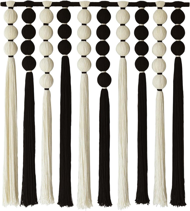 IOWER Large Macrame Wall Hanging Macrame Wall Decor Black and White Sphericity Cotton Textile Wall Hanging Boho Wall Decor Art Fiber Yarn Art Handmade 39" Wx39 L - Image 5