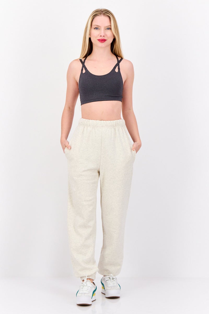 NIA Women Regular Fit Plain Jogger Sweatpants, Beige - Image 4