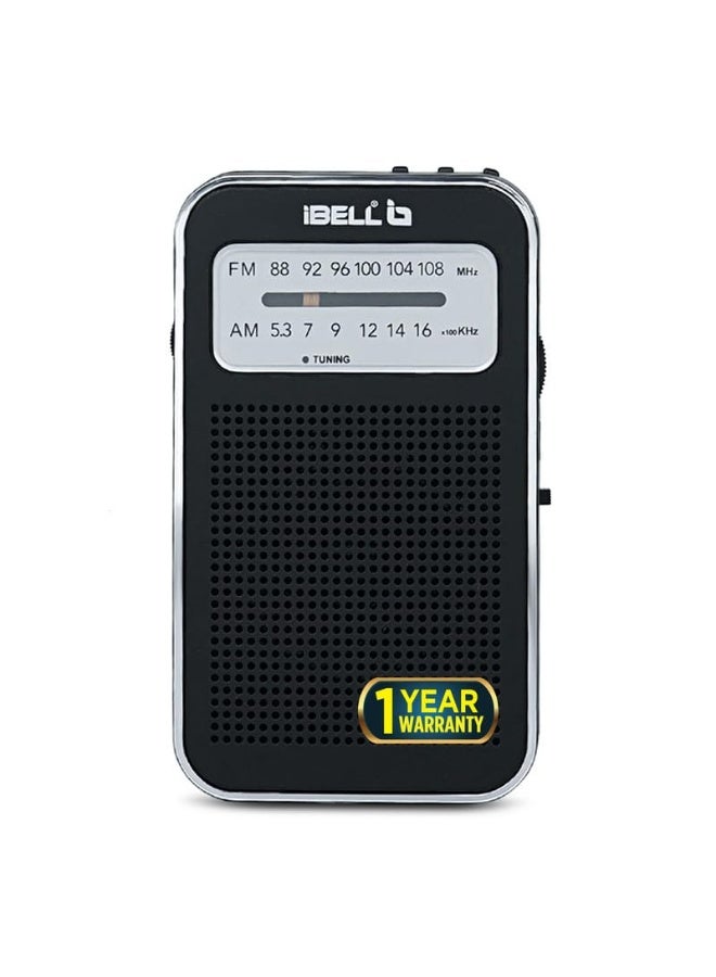 iBELL FM720BT Portable Pocket FM Radio with Bluetooth Speaker, USB/SD MP3 Player, Rechargeable with Type C Port, 2 Band (Black) - Image 1