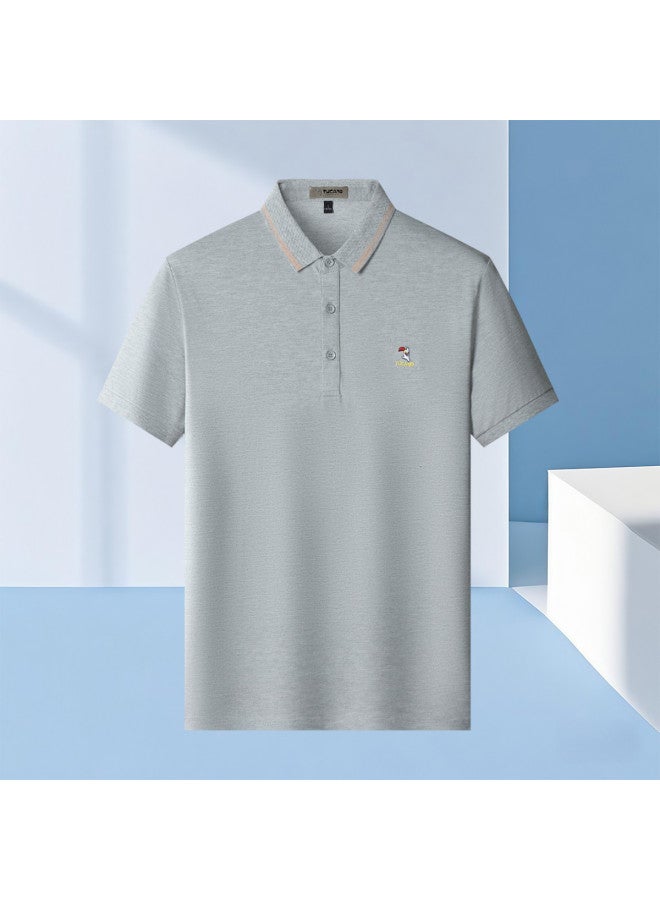 Tucano Mulberry Silk Summer Short-sleeve Polo Shirt + Ice Silk Casual Pants Loose Versatile Dad Men's Suit - Image 3