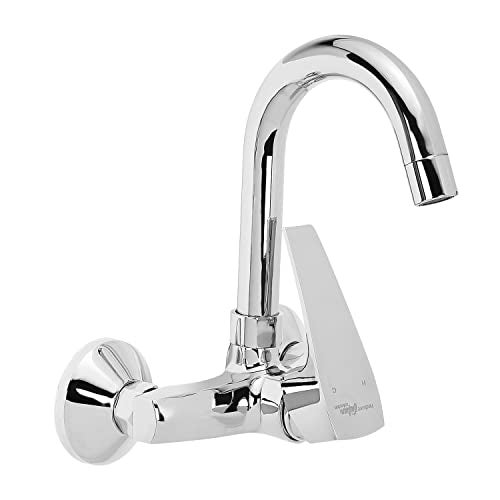 Hindware Italian Collection F520027CP Avior Hot and Cold Sink Mixer with Swivel Spout (Wall Mounted), Brass with Chrome Finish - Image 2