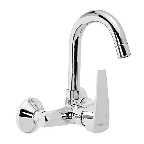 Hindware Italian Collection F520027CP Avior Hot and Cold Sink Mixer with Swivel Spout (Wall Mounted), Brass with Chrome Finish - Image 1