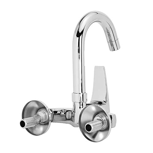Hindware Italian Collection F520027CP Avior Hot and Cold Sink Mixer with Swivel Spout (Wall Mounted), Brass with Chrome Finish - Image 5