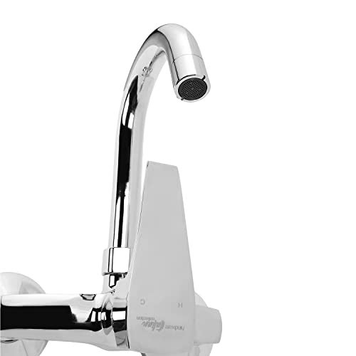 Hindware Italian Collection F520027CP Avior Hot and Cold Sink Mixer with Swivel Spout (Wall Mounted), Brass with Chrome Finish - Image 4