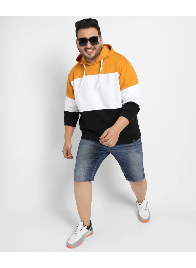 Instafab Plus Instafab Plus Men's Multicolour Contrast Panel Hoodie With Ribbed Hem