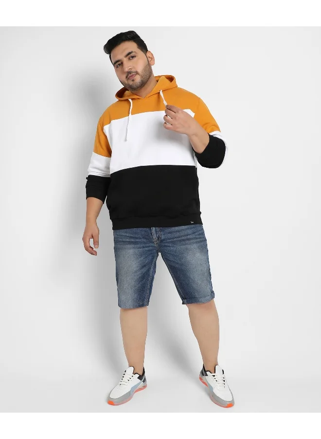 Instafab Plus Instafab Plus Men's Multicolour Contrast Panel Hoodie With Ribbed Hem