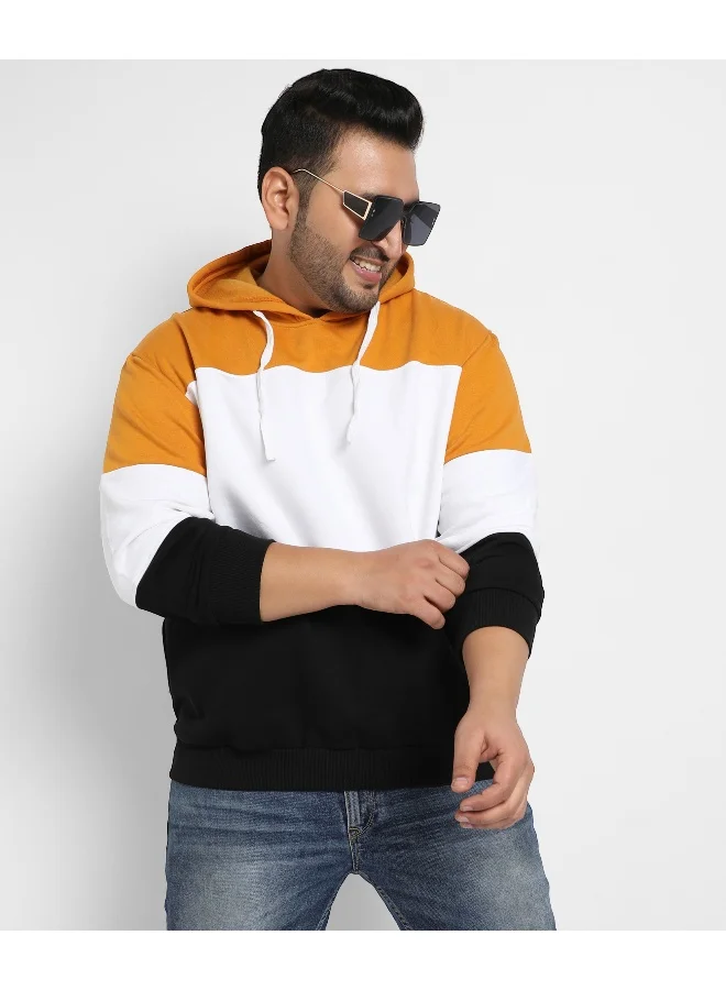 Instafab Plus Instafab Plus Men's Multicolour Contrast Panel Hoodie With Ribbed Hem