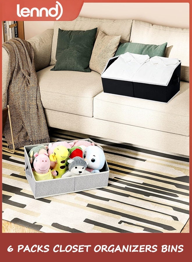 لينند صناديق تنظيم الخزائن (عبوة من 6 قطع) - منظم رفوف خزانة كبير بمقابض، صناديق تخزين قماشية شبه منحرفة، مكعبات تخزين قابلة للطي للملابس والمناشف، رمادي فاتح - Image 5