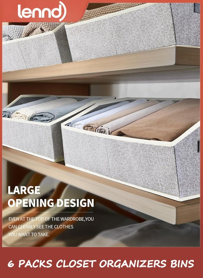 لينند صناديق تنظيم الخزائن (عبوة من 6 قطع) - منظم رفوف خزانة كبير بمقابض، صناديق تخزين قماشية شبه منحرفة، مكعبات تخزين قابلة للطي للملابس والمناشف، رمادي فاتح - Image 2