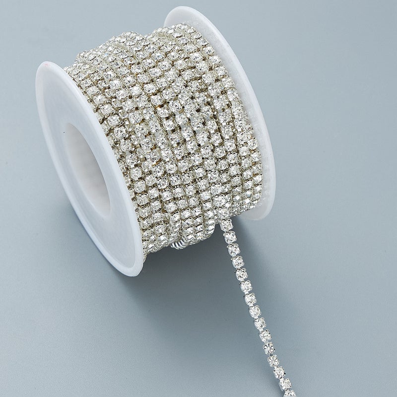 Cross-border hot-selling intensive rhinestone claw chain inlaid crystal drill chain diy material stick drill accessories factory wholesale White diamond with silver base 