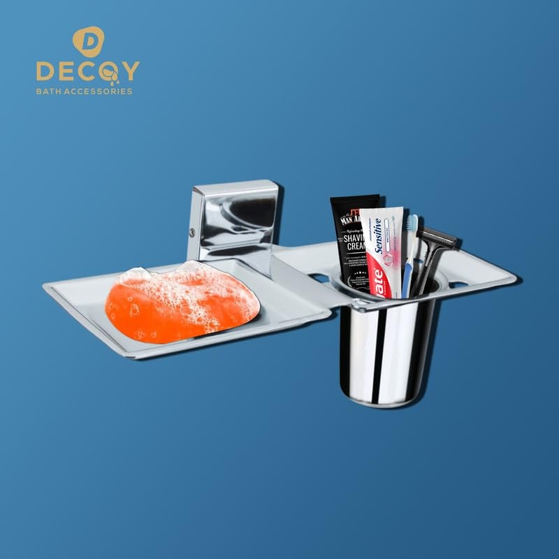 DDECOY Bath Accessories Stainless Steel Edin Square 2 in 1 Soap Dish and Tumbler/Glass/Toothbrush Holder Soap Dish with Tumbler Holder/Soap Stand/Glass Toothbrush Holder - Image 2