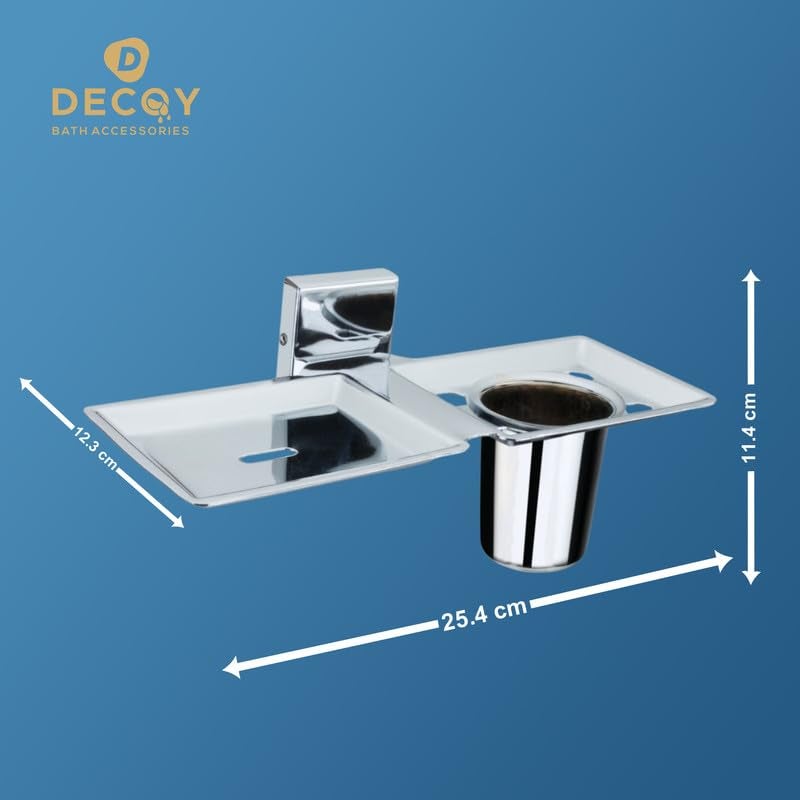 DDECOY Bath Accessories Stainless Steel Edin Square 2 in 1 Soap Dish and Tumbler/Glass/Toothbrush Holder Soap Dish with Tumbler Holder/Soap Stand/Glass Toothbrush Holder - Image 3