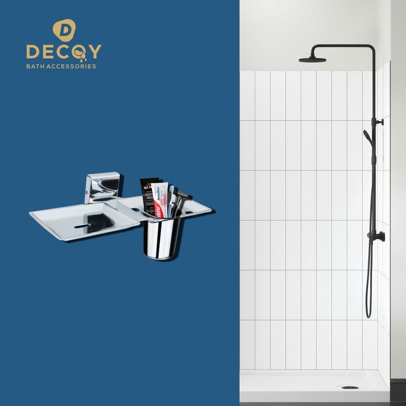 DDECOY Bath Accessories Stainless Steel Edin Square 2 in 1 Soap Dish and Tumbler/Glass/Toothbrush Holder Soap Dish with Tumbler Holder/Soap Stand/Glass Toothbrush Holder - Image 5