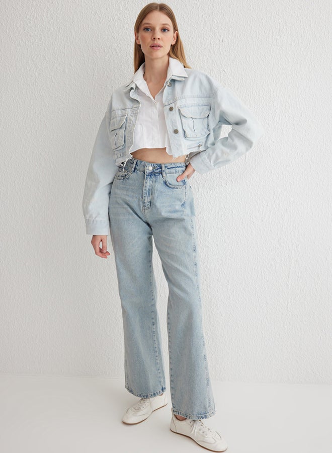 trendyol Light Blue High Waist Wide Leg Jeans Twoaw24Je00313 - Image 1