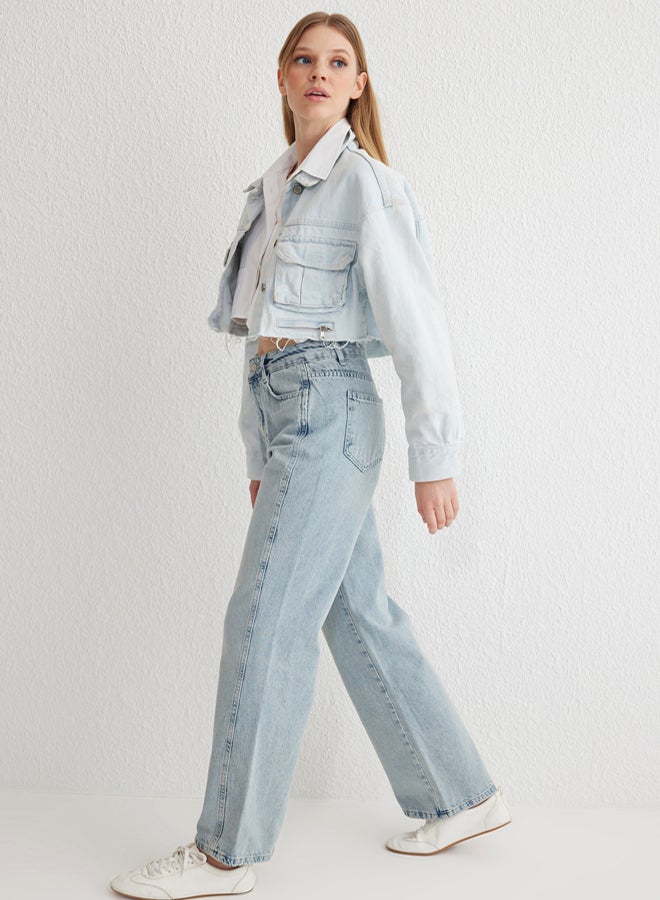trendyol Light Blue High Waist Wide Leg Jeans Twoaw24Je00313 - Image 2