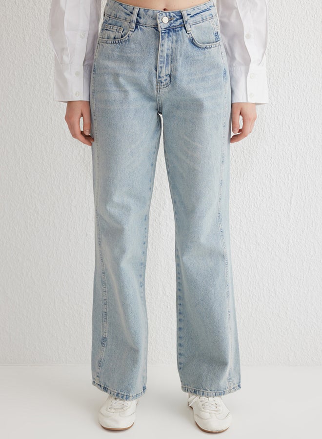 trendyol Light Blue High Waist Wide Leg Jeans Twoaw24Je00313 - Image 3