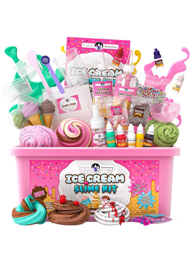 FLYHSO Stationery Ice Cream Slime Kit for Girls, Amazing Ice Cream Slime Making Kit to Make Butter Slime, Cloud Slime & Foam Slimes, Fun Holiday Gift Idea for Girls and Boys 6 year+ - Image 1