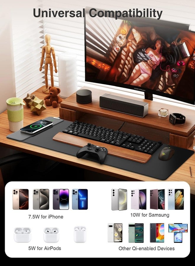 abc.mat Magnetic Wireless Charging Mouse Pad, Gaming Mouse Pad, 31.5" x11.8“ Large Desk Mat for Laptop/Keyboard, Waterproof Smooth Surface, Non-Slip Base, Black - Image 4
