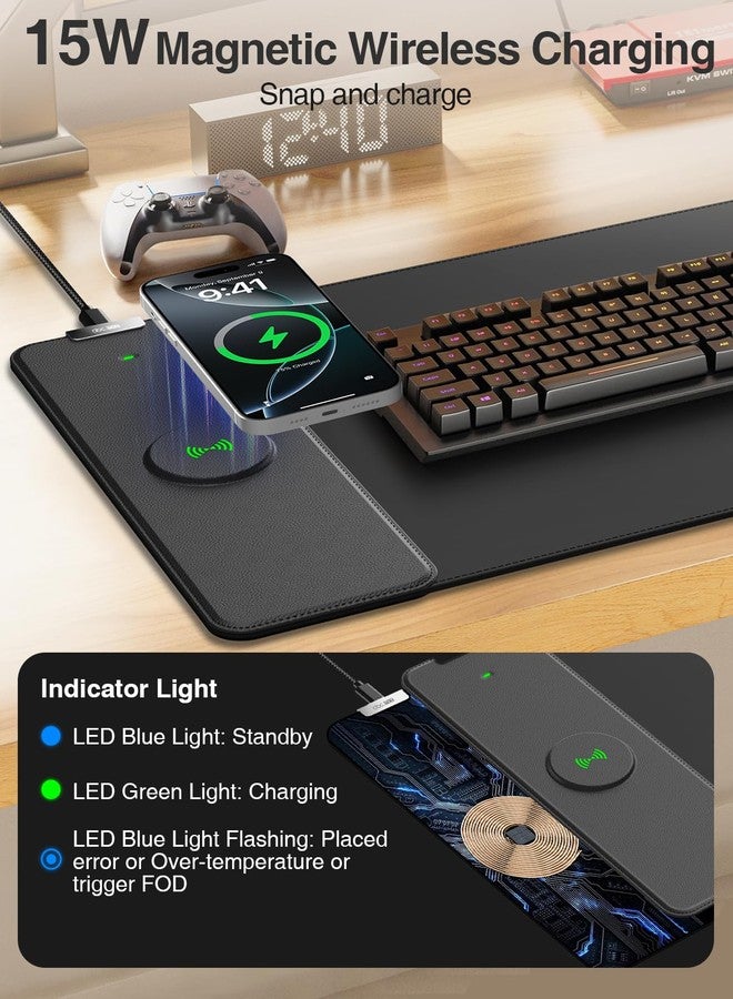 abc.mat Magnetic Wireless Charging Mouse Pad, Gaming Mouse Pad, 31.5" x11.8“ Large Desk Mat for Laptop/Keyboard, Waterproof Smooth Surface, Non-Slip Base, Black - Image 3