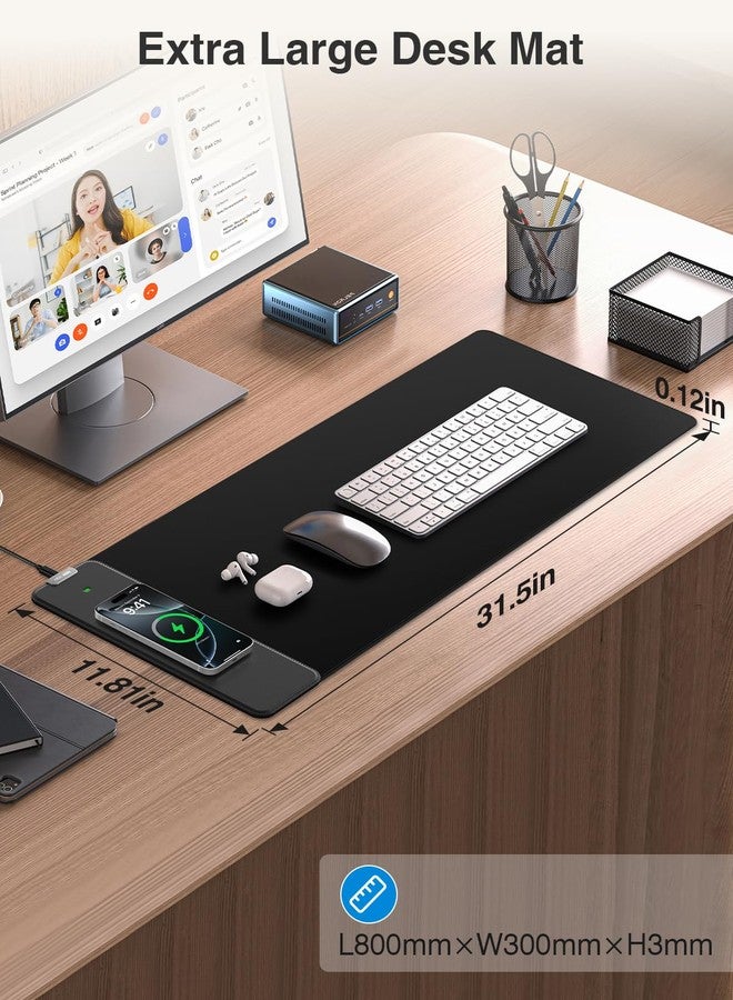 abc.mat Magnetic Wireless Charging Mouse Pad, Gaming Mouse Pad, 31.5" x11.8“ Large Desk Mat for Laptop/Keyboard, Waterproof Smooth Surface, Non-Slip Base, Black - Image 2