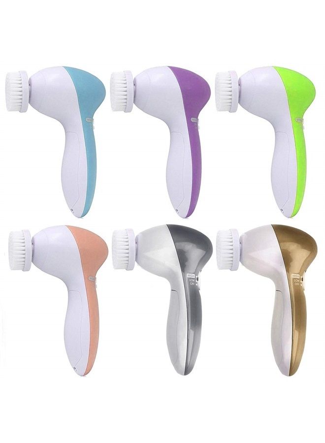 5 in 1 Facial cleansing brush- waterproof face spin brush set, deep cleansing, gentle exfoliating, removing blackheads, massaging, face and body (Silver)