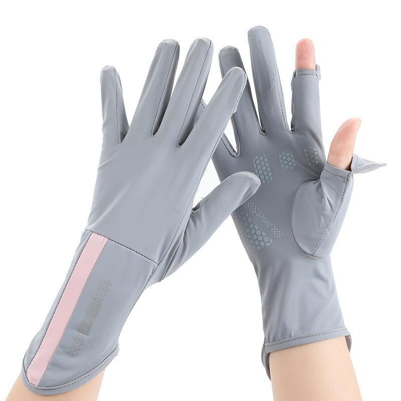 Long Sunscreen UV Protection Ice Silk Gloves for Women Light gray 