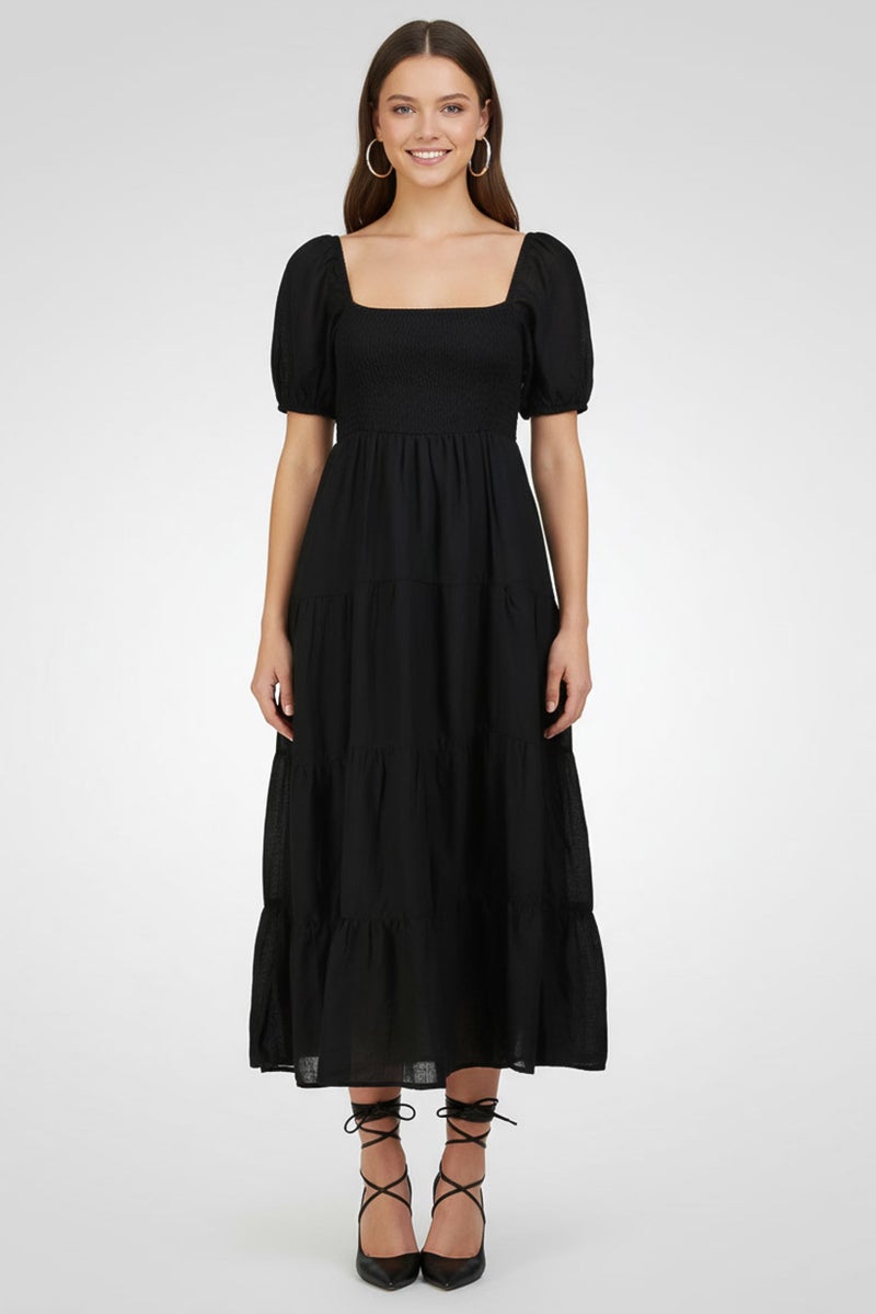 Willow & Whistle Women Plain Midi Dress, Black - Image 1