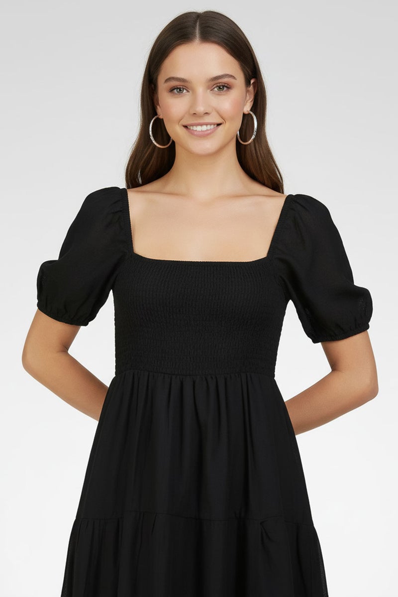Willow & Whistle Women Plain Midi Dress, Black - Image 5