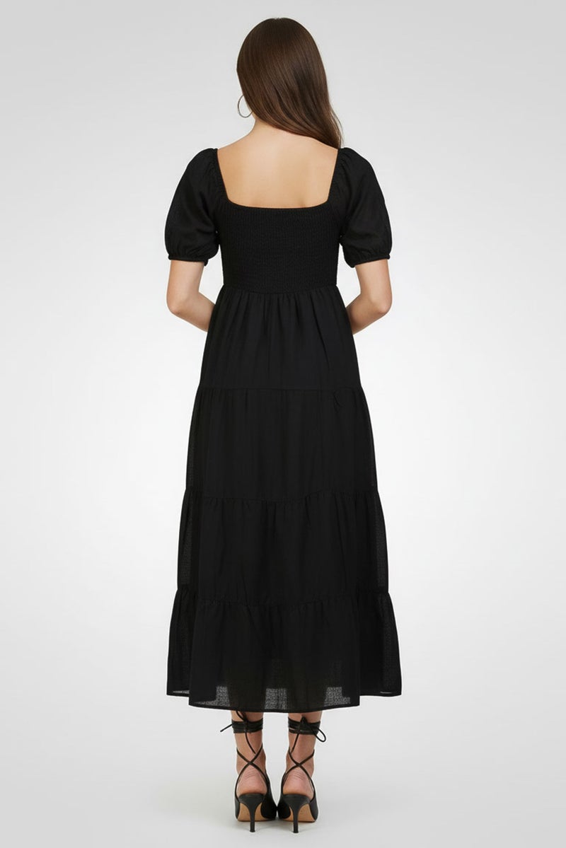 Willow & Whistle Women Plain Midi Dress, Black - Image 3