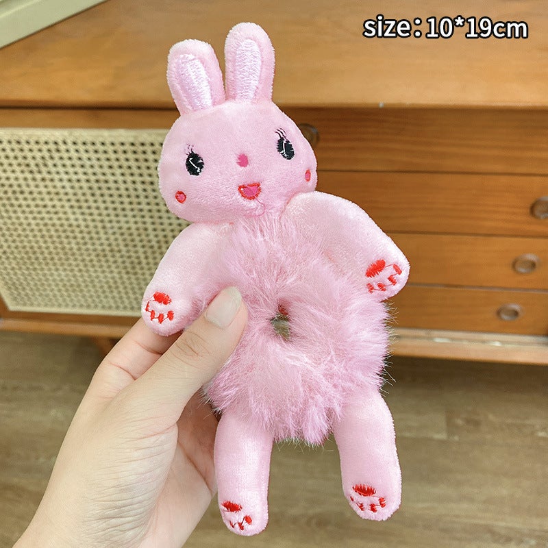 Generic Baowao Bear Hair Loop 2023 New Cute Plush Bear Tie-up Rope Womens Internet Celebratory Cartoon Hair Rope Pontail Rubber Tendon 11# Powder Rabbit