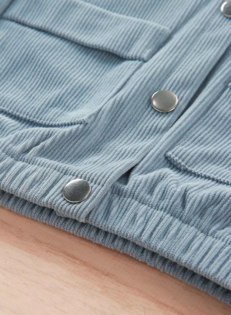 Baby Pocket Front Button Front Hooded Corduroy Jacket  - Image 4